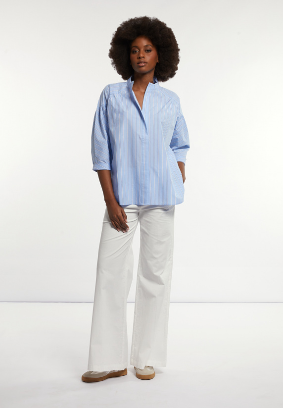 River Woods Katoenen Gestreepte Oversized V-hals Blouse Blauw/wit