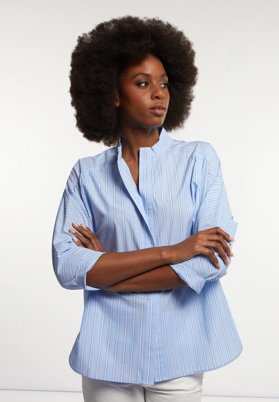 river woods Katoenen gestreepte oversized V-hals blouse blauw/wit