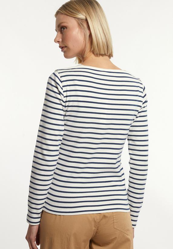 River Woods Katoenen Gestreepte T-shirt Boothals écru-blauw