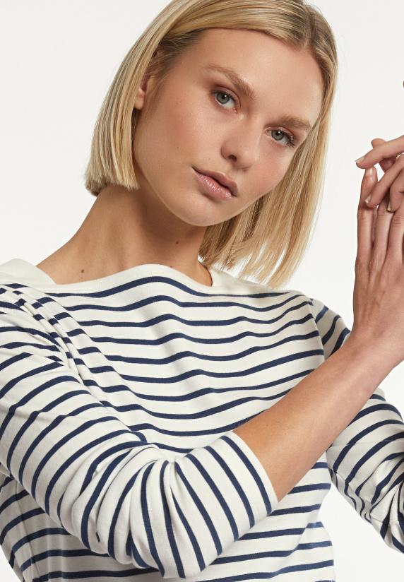 River Woods Katoenen Gestreepte T-shirt Boothals écru-blauw