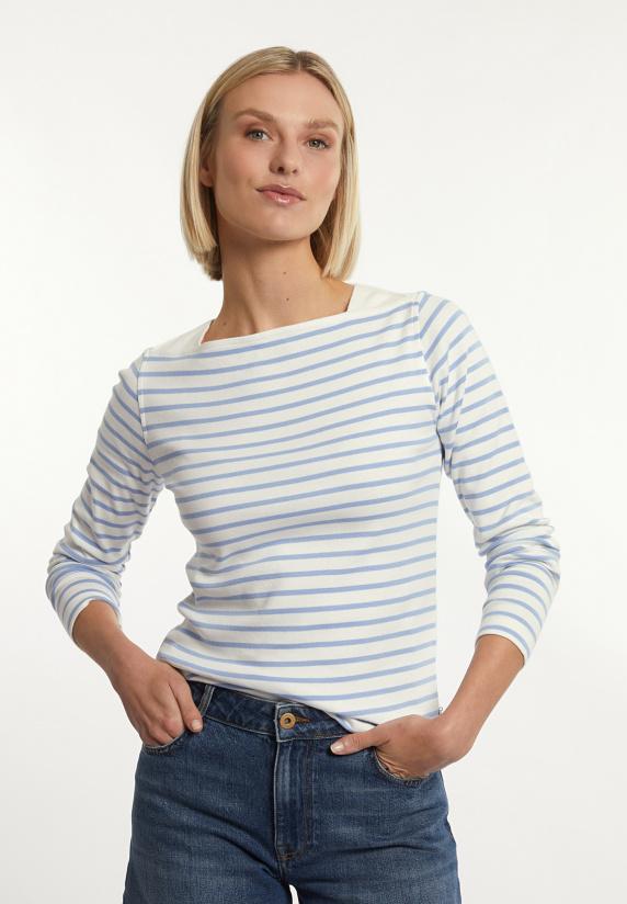 river woods Katoenen gestreepte T-shirt boothals écru/blauw