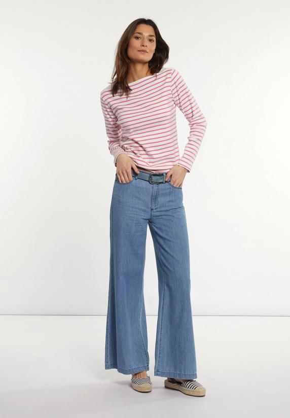 River Woods Katoenen Gestreepte T-shirt Boothals écru/roze