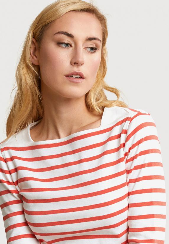 River Woods Katoenen Gestreepte T-shirt Lange Mouwen Ecru/oranje