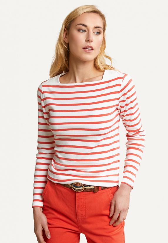 river woods Katoenen gestreepte T-shirt lange mouwen ecru/oranje