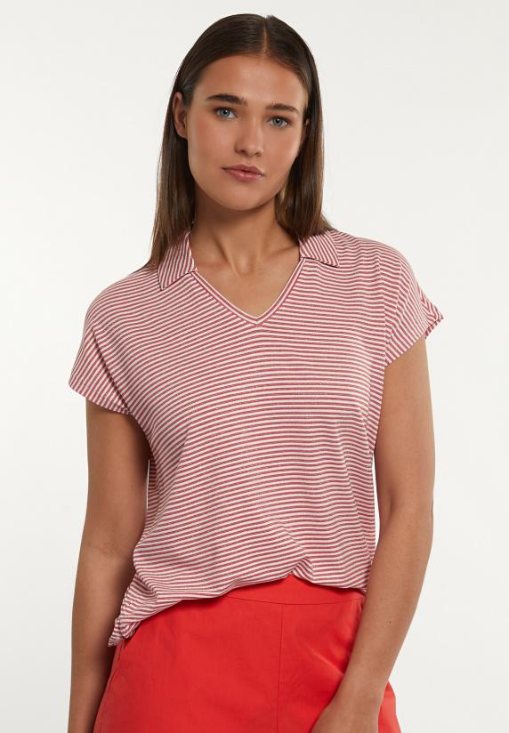 river woods Katoenen gestreepte T-shirt polokraag rood/wit