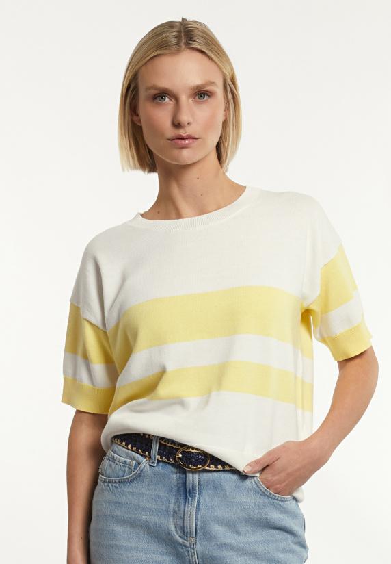 river woods Katoenen gestreepte trui korte mouwen écru/geel