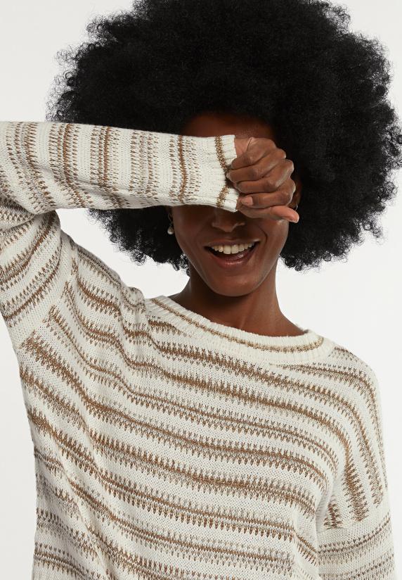 River Woods Katoenen Gestreepte Trui Ronde Hals Beige/wit
