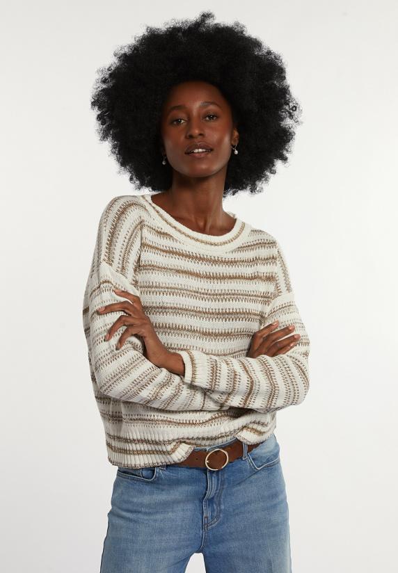 river woods Katoenen gestreepte trui ronde hals beige/wit