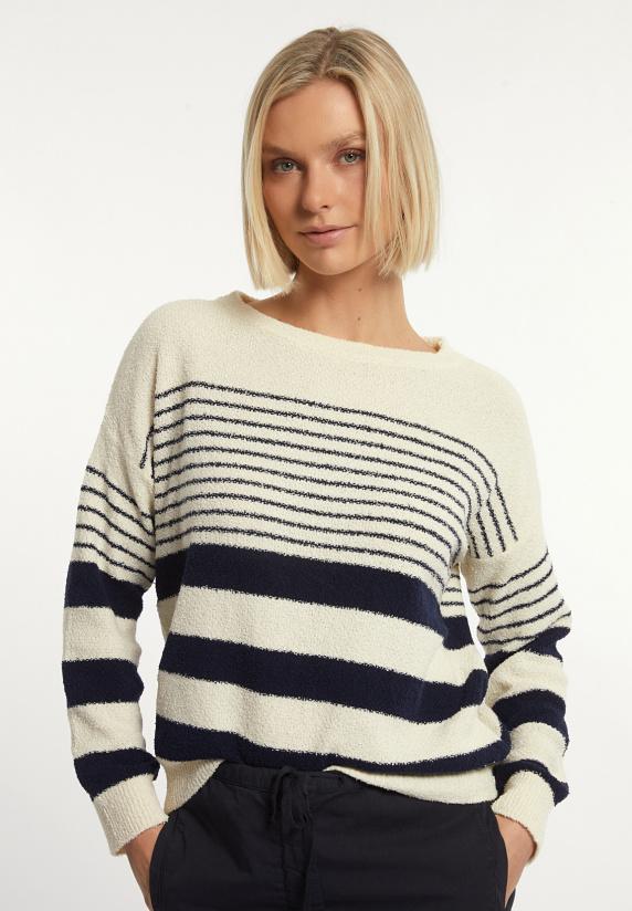 river woods Katoenen gestreepte trui ronde hals blauw/wit