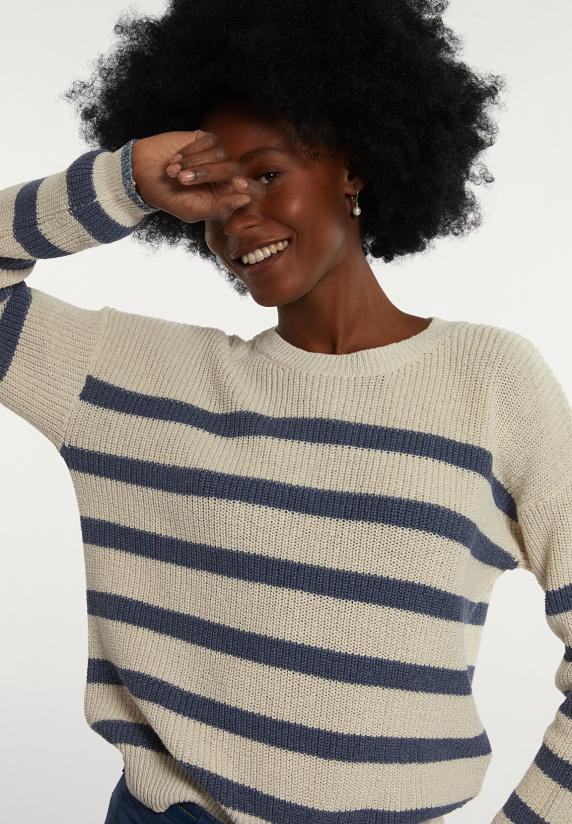 River Woods Katoenen Gestreepte Trui Ronde Hals écru/blauw