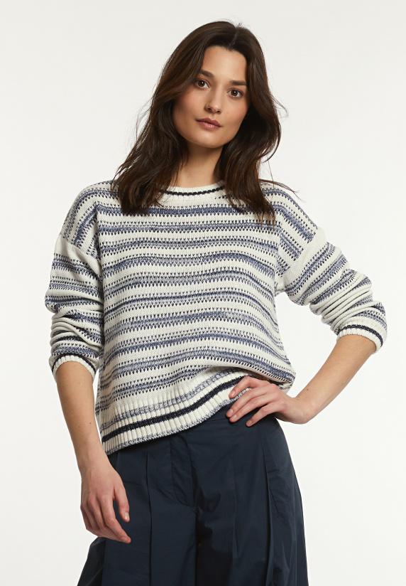 river woods Katoenen gestreepte trui ronde hals navy/wit