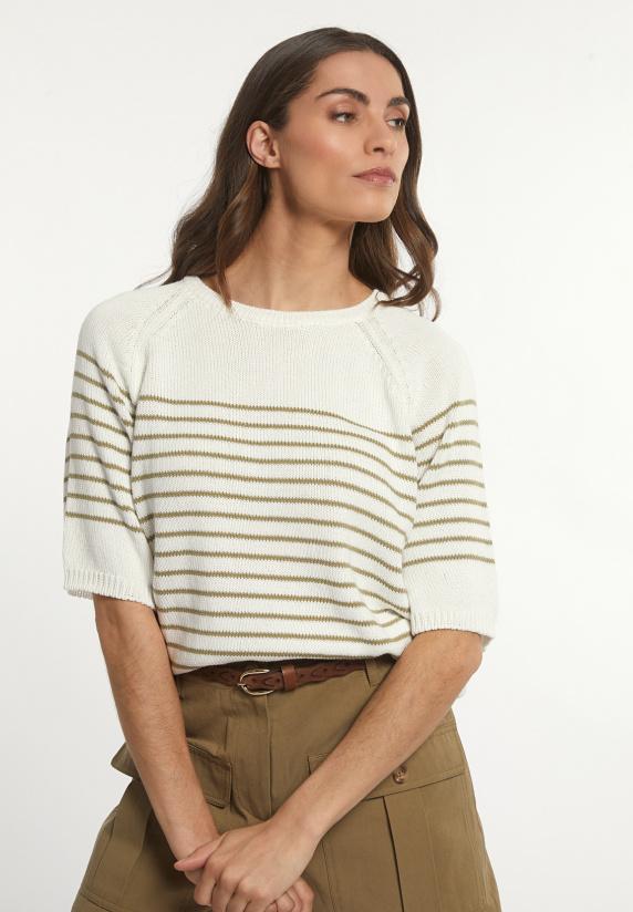 river woods Katoenen gestreepte trui ronde hals olijfgroen