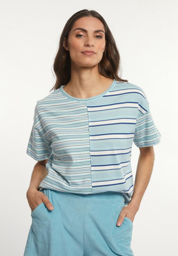 river woods Katoenen gestreepte wijde T-shirt ronde hals blauw