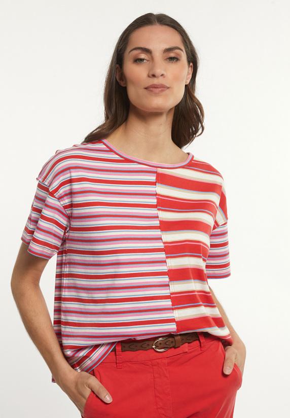 river woods Katoenen gestreepte wijde T-shirt ronde hals multi