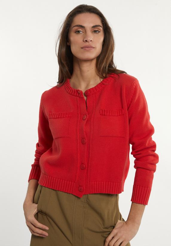 river woods Katoenen gilet ronde hals opgestikte zakken rood