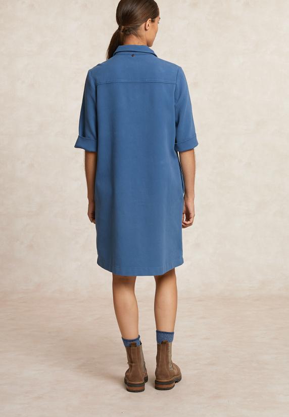 River Woods Katoenen Jurk 3/4 Mouwen Opgestikte Zak Blauw