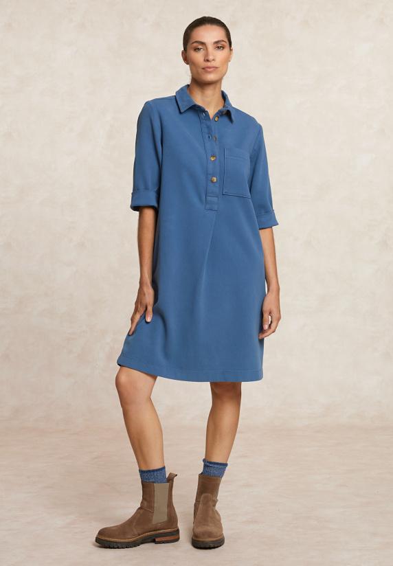 river woods Katoenen jurk 3/4 mouwen opgestikte zak blauw