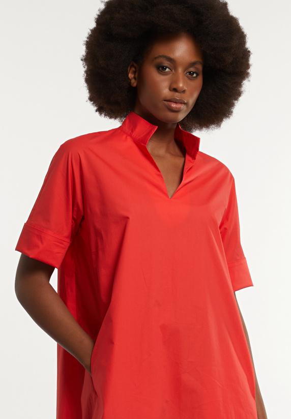 River Woods Katoenen Jurk Met Riem Elleboogmouwen Rood