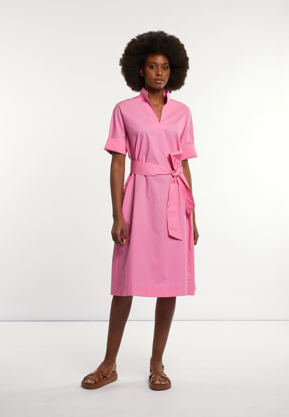 River Woods Katoenen Jurk Met Riem Elleboogmouwen Roze