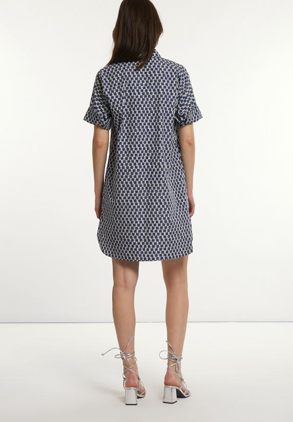 River Woods Katoenen Korte Jurk Elleboogmouwen Blauw