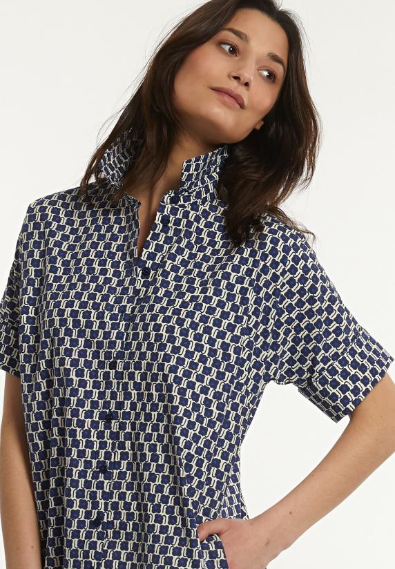 River Woods Katoenen Korte Jurk Elleboogmouwen Blauw