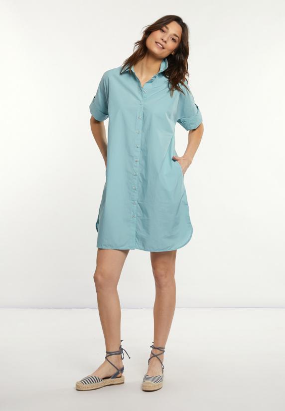 river woods Katoenen korte jurk elleboogmouwen blauw