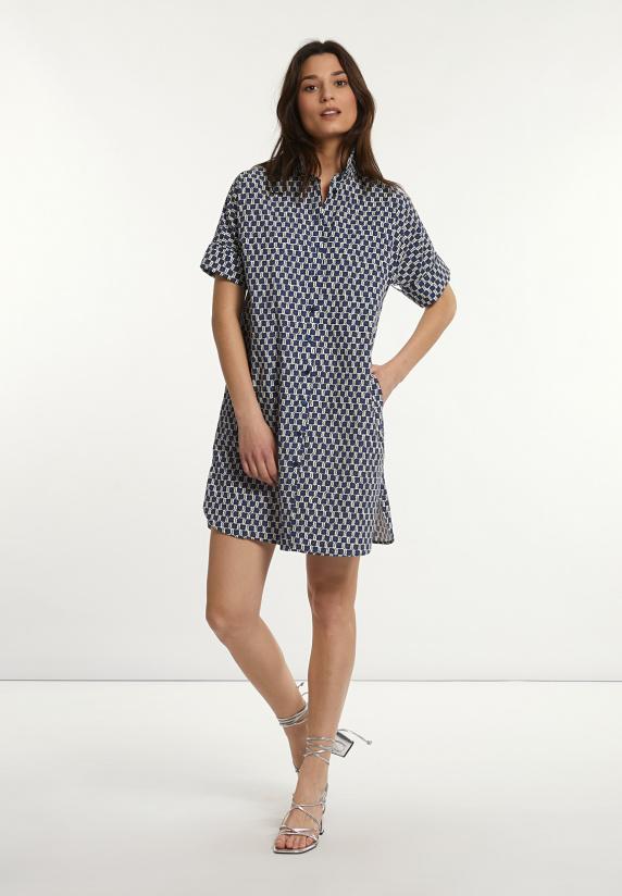 river woods Katoenen korte jurk elleboogmouwen blauw