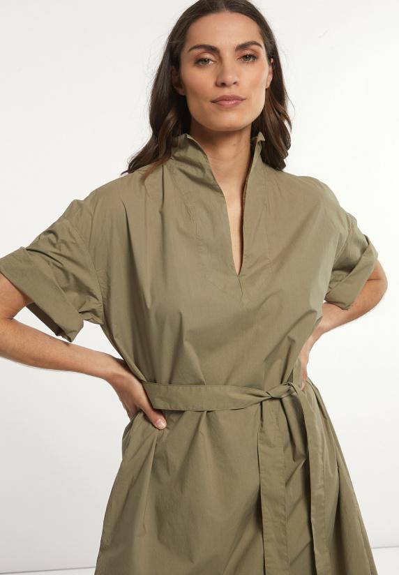 River Woods Katoenen Lange Jurk 3/4 Mouwen Met Riem Groen