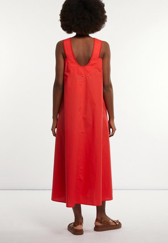 River Woods Katoenen Lange Mouwloze Jurk Open Rug Rood