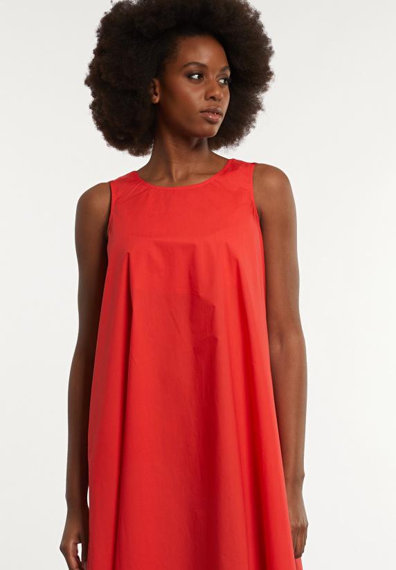 River Woods Katoenen Lange Mouwloze Jurk Open Rug Rood
