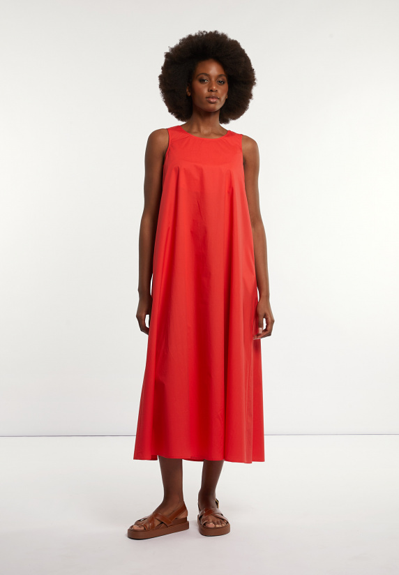 river woods Katoenen lange mouwloze jurk open rug rood
