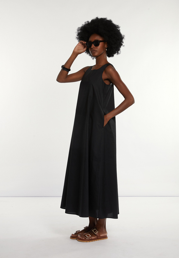 river woods Katoenen lange mouwloze jurk open rug zwart