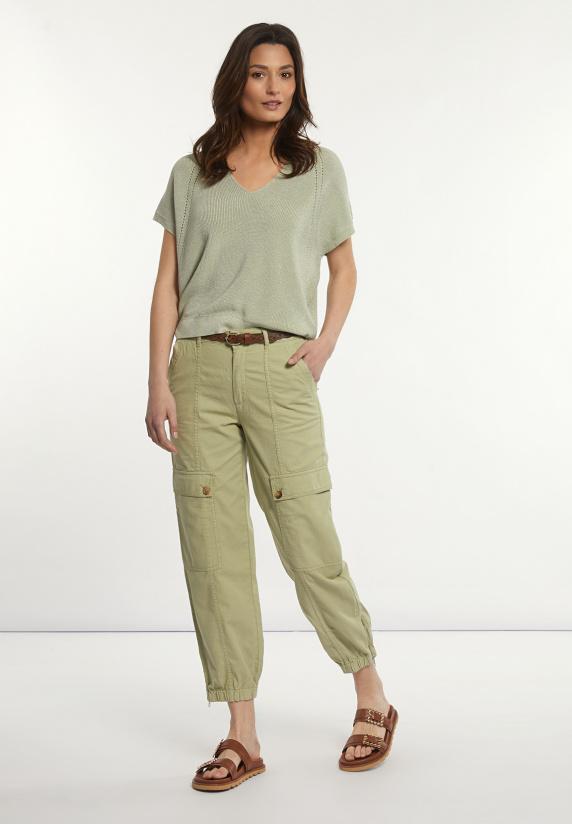 river woods Katoenen-linnen broek opgestikte zakken groen