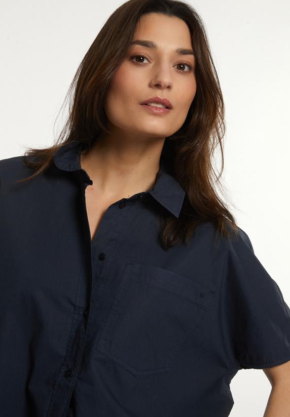 River Woods Katoenen Oversized Blouse Korte Mouwen Borstzak Navy