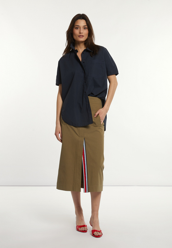 River Woods Katoenen Oversized Blouse Korte Mouwen Borstzak Navy