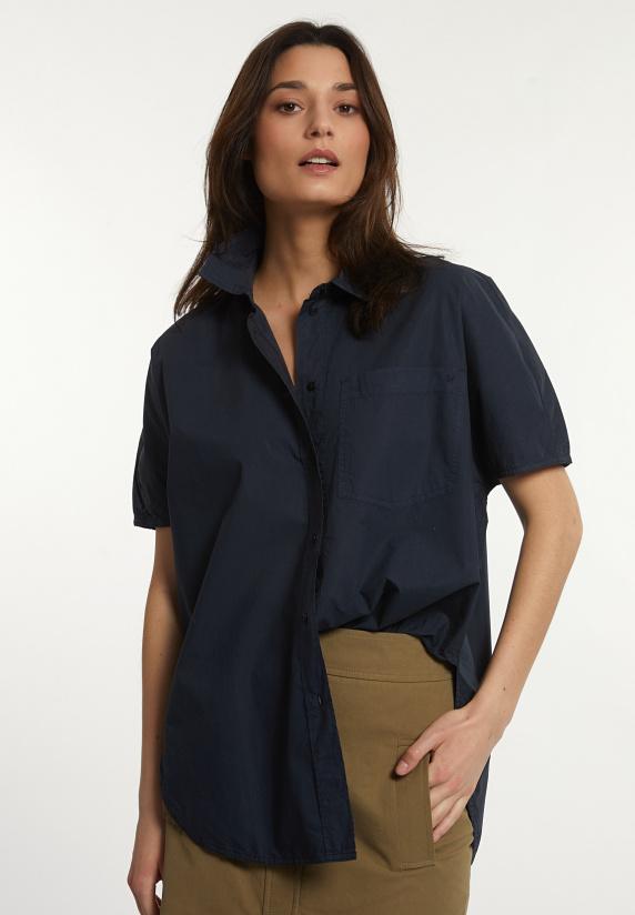 river woods Katoenen oversized blouse korte mouwen borstzak navy