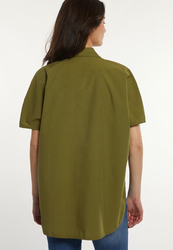 River Woods Katoenen Oversized Blouse Korte Mouwen Borstzak Olijfgroen