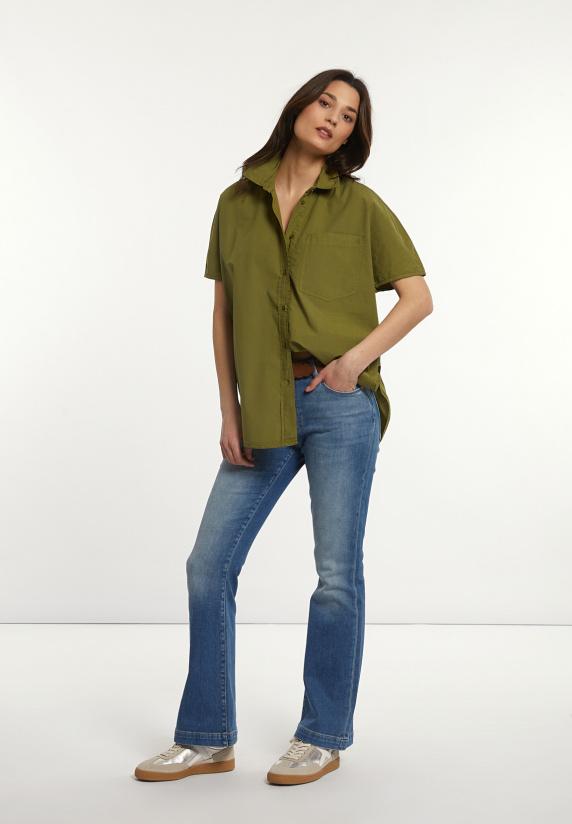 River Woods Katoenen Oversized Blouse Korte Mouwen Borstzak Olijfgroen