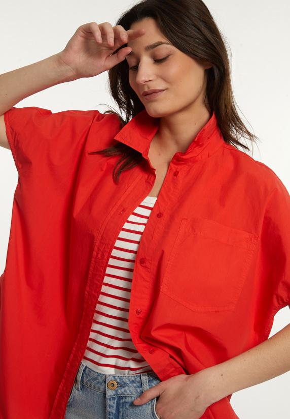 River Woods Katoenen Oversized Blouse Korte Mouwen Borstzak Rood