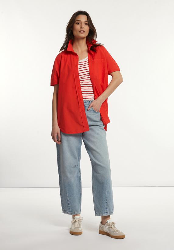 River Woods Katoenen Oversized Blouse Korte Mouwen Borstzak Rood