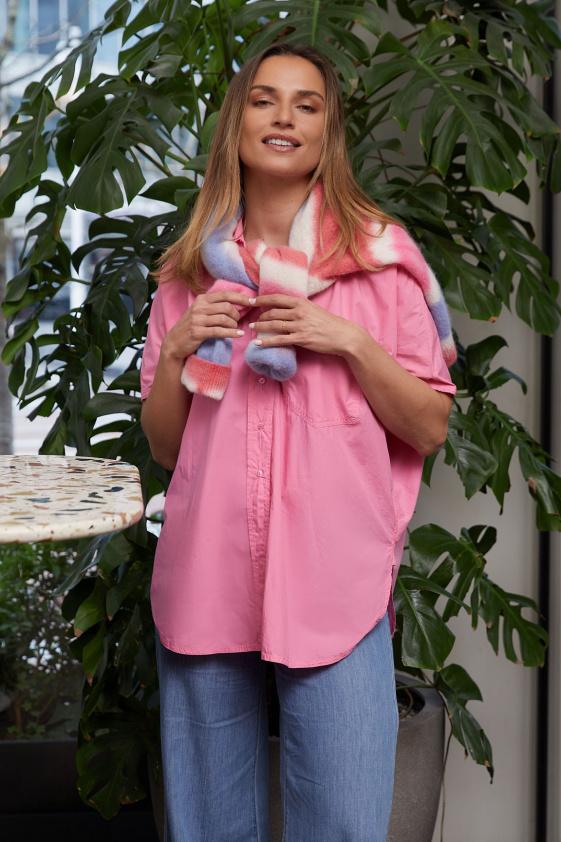 River Woods Katoenen Oversized Blouse Korte Mouwen Borstzak Roze