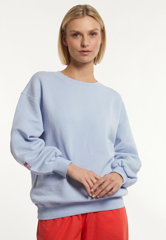 river woods Katoenen oversized fleecetrui ronde hals blauw