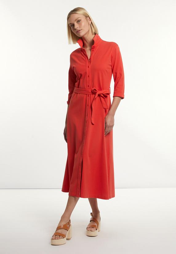 river woods Katoenen polojurk 3/4 mouwen met riem rood