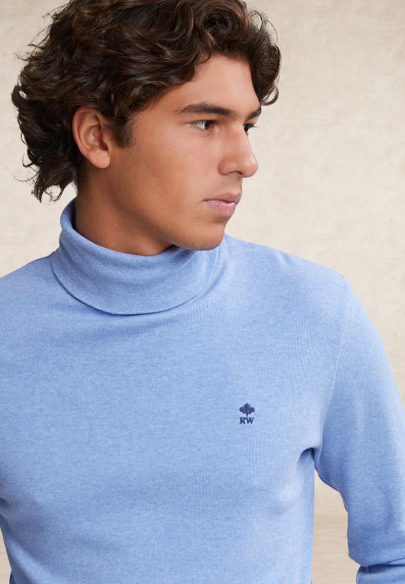 River Woods Katoenen Rolkraag T-shirt Lange Mouwen Alpine Blue Mix