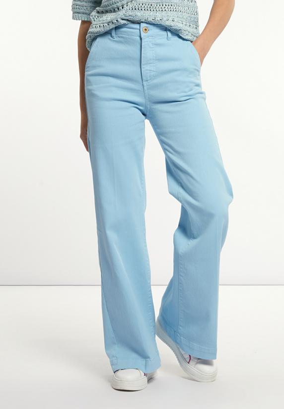 River Woods Katoenen Stretch Broek Wijde Pijpen Blauw