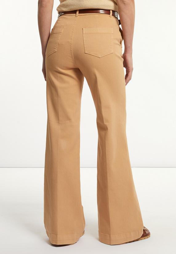 River Woods Katoenen Stretch Broek Wijde Pijpen Camel