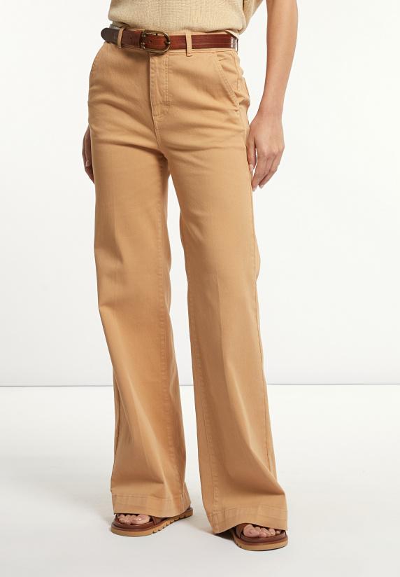 River Woods Katoenen Stretch Broek Wijde Pijpen Camel