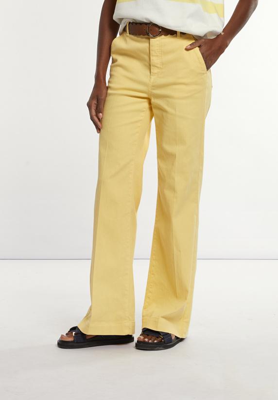 River Woods Katoenen Stretch Broek Wijde Pijpen Geel