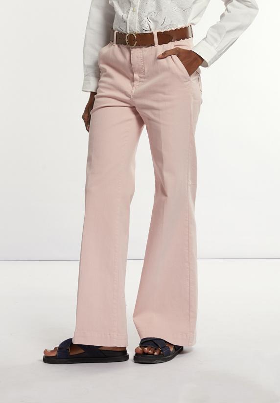 River Woods Katoenen Stretch Broek Wijde Pijpen Roze