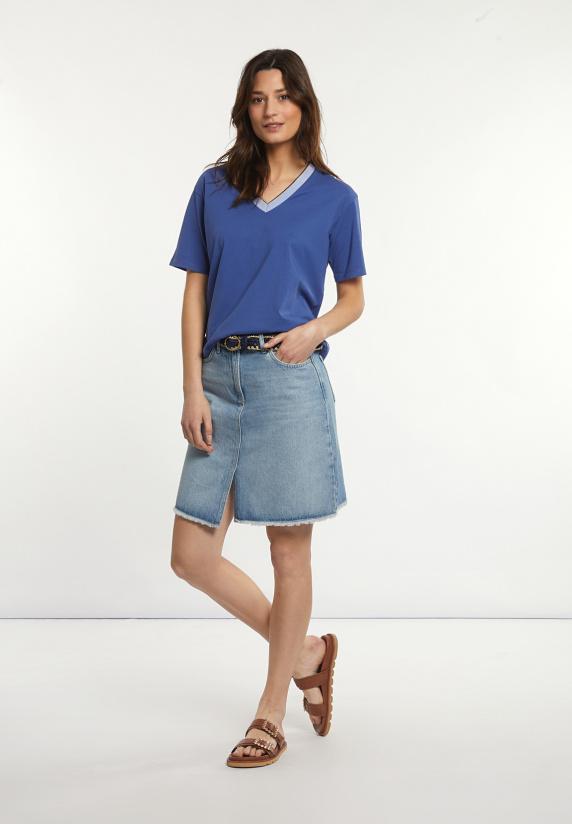 River Woods Katoenen T-shirt Gestreepte V-hals Blauw